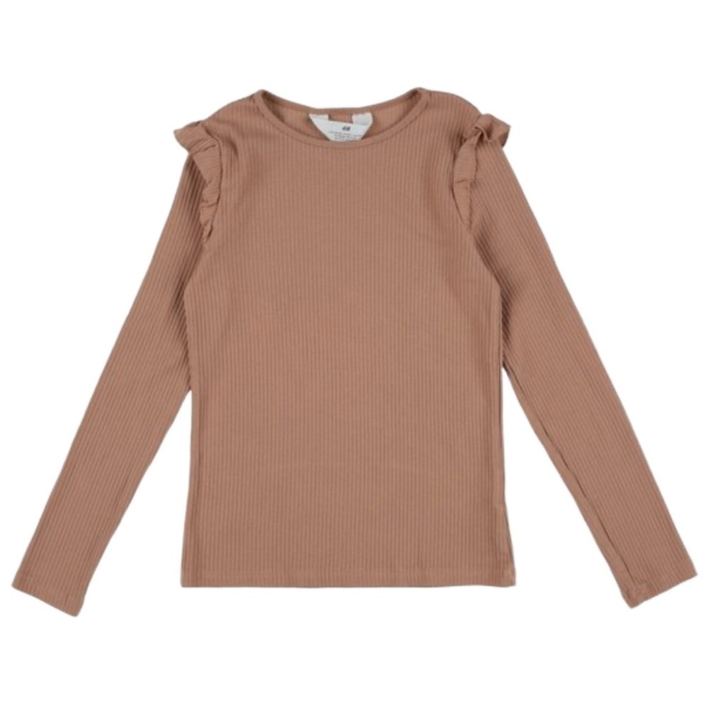 H&M Girls Ruffle Detail Ribbed Long Sleeve Top